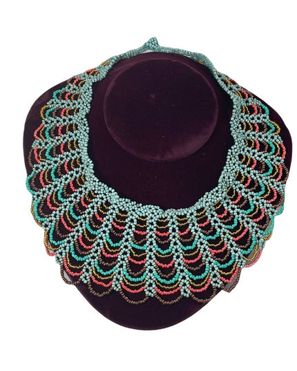 Vintage handmade Cleopatra Style seed bead necklace collar