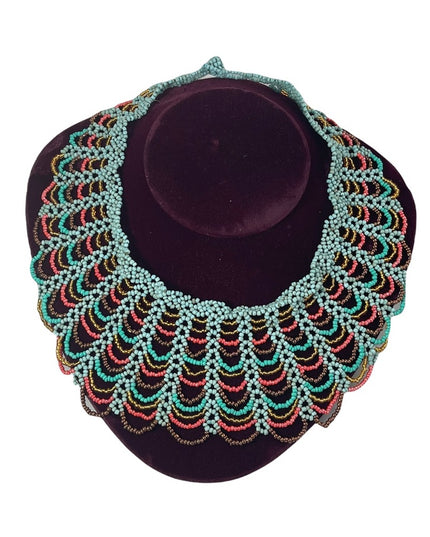 Vintage handmade Cleopatra Style seed bead necklace collar