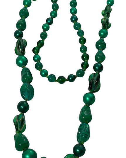 Vintage murano glass & faux pearl green necklace Italy Italian