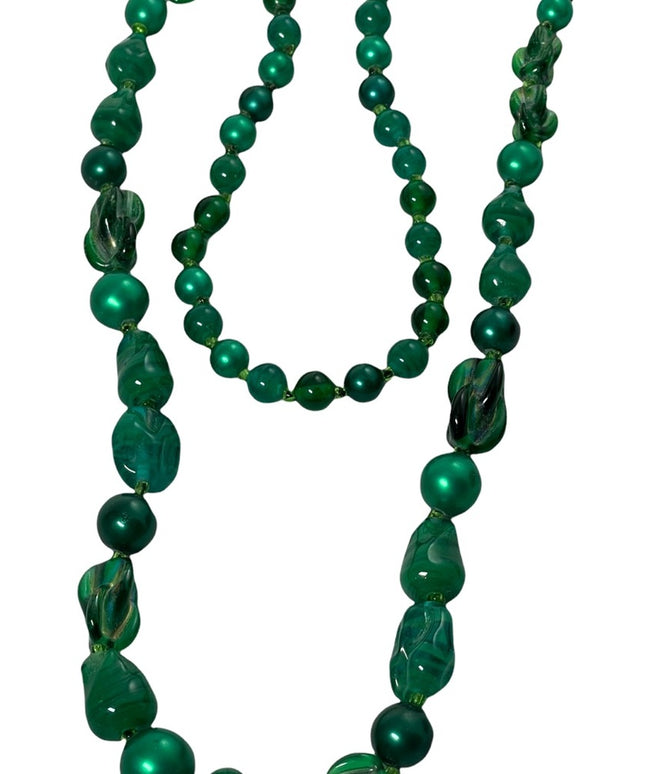Vintage murano glass & faux pearl green necklace Italy Italian