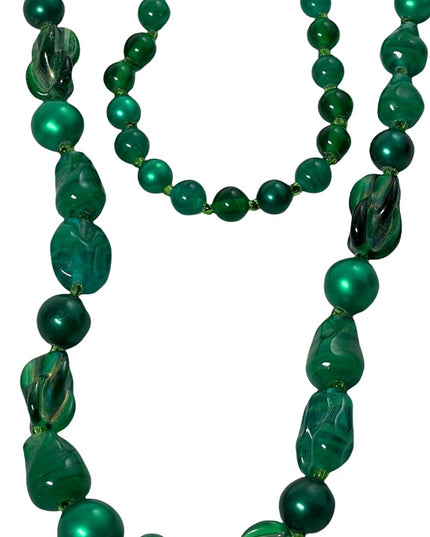 Vintage murano glass & faux pearl green necklace Italy Italian