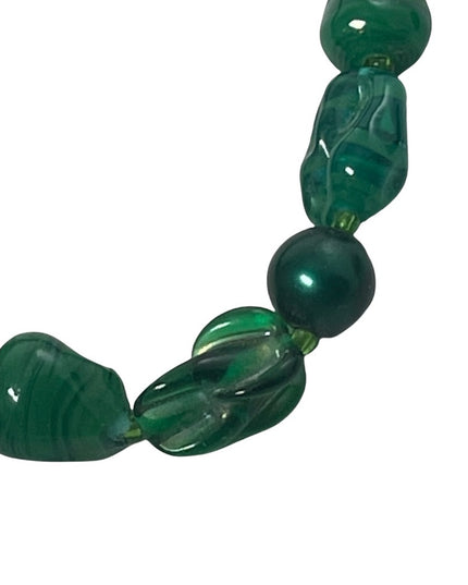 Vintage murano glass & faux pearl green necklace Italy Italian