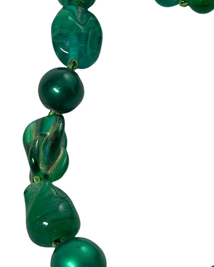 Vintage murano glass & faux pearl green necklace Italy Italian
