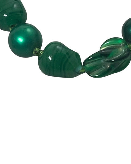 Vintage murano glass & faux pearl green necklace Italy Italian