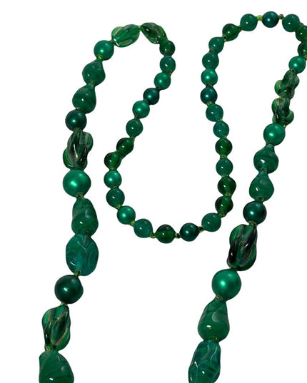 Vintage murano glass & faux pearl green necklace Italy Italian