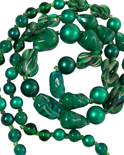 Vintage murano glass & faux pearl green necklace Italy Italian