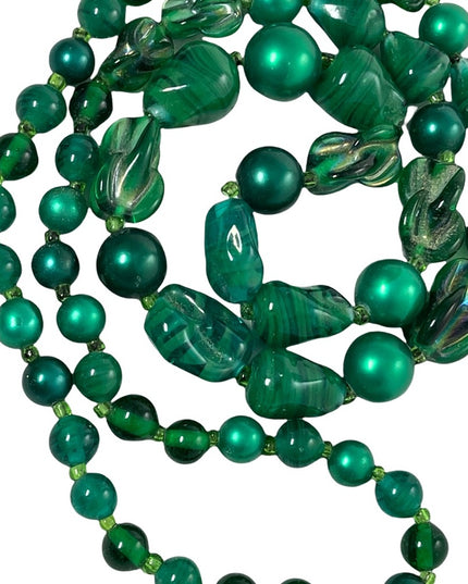 Vintage murano glass & faux pearl green necklace Italy Italian
