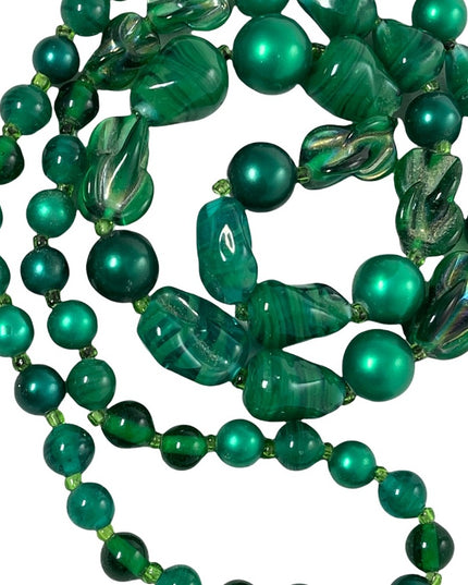 Vintage murano glass & faux pearl green necklace Italy Italian