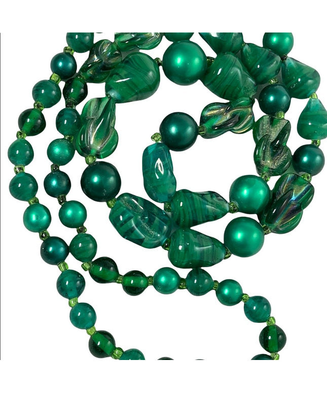 Vintage murano glass & faux pearl green necklace Italy Italian
