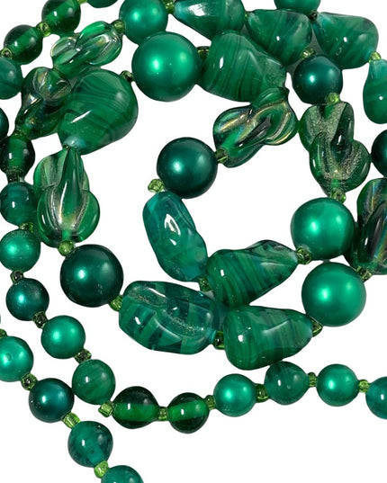 Vintage murano glass & faux pearl green necklace Italy Italian
