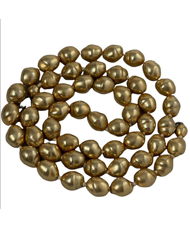 30” Gold faux pearl Glass bead sterling silver necklace couture HEAVY beautiful