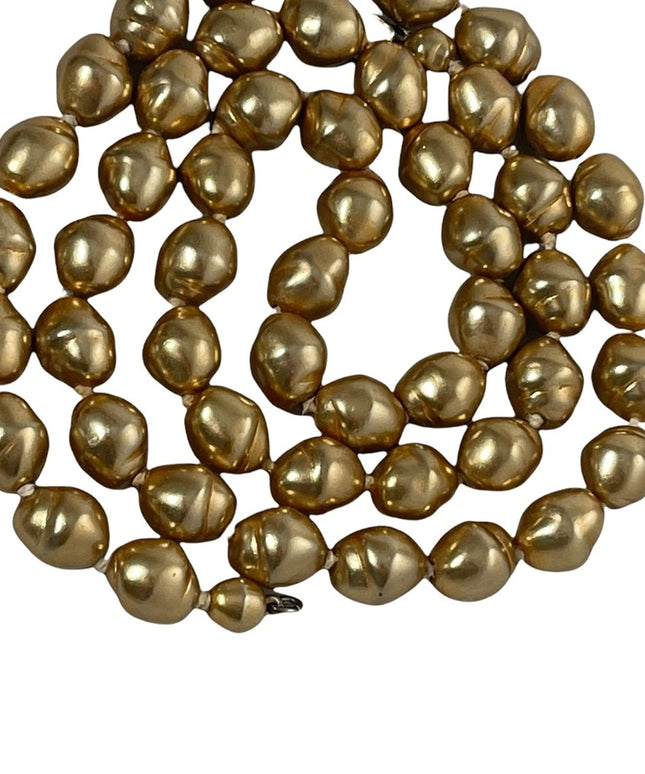30” Gold faux pearl Glass bead sterling silver necklace couture HEAVY beautiful