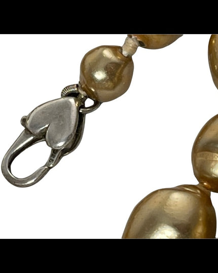 30” Gold faux pearl Glass bead sterling silver necklace couture HEAVY beautiful