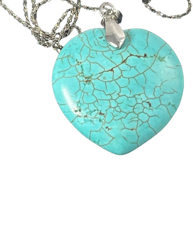 Sterling silver faux turquois large heart necklace