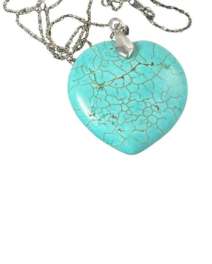 Sterling silver faux turquois large heart necklace