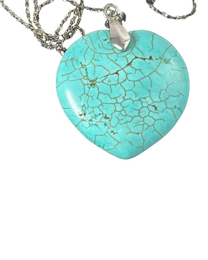 Sterling silver faux turquois large heart necklace