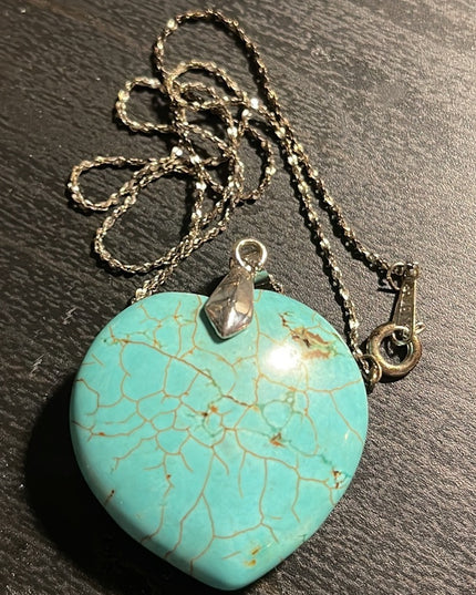 Sterling silver faux turquois large heart necklace