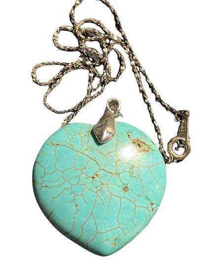 Sterling silver faux turquois large heart necklace