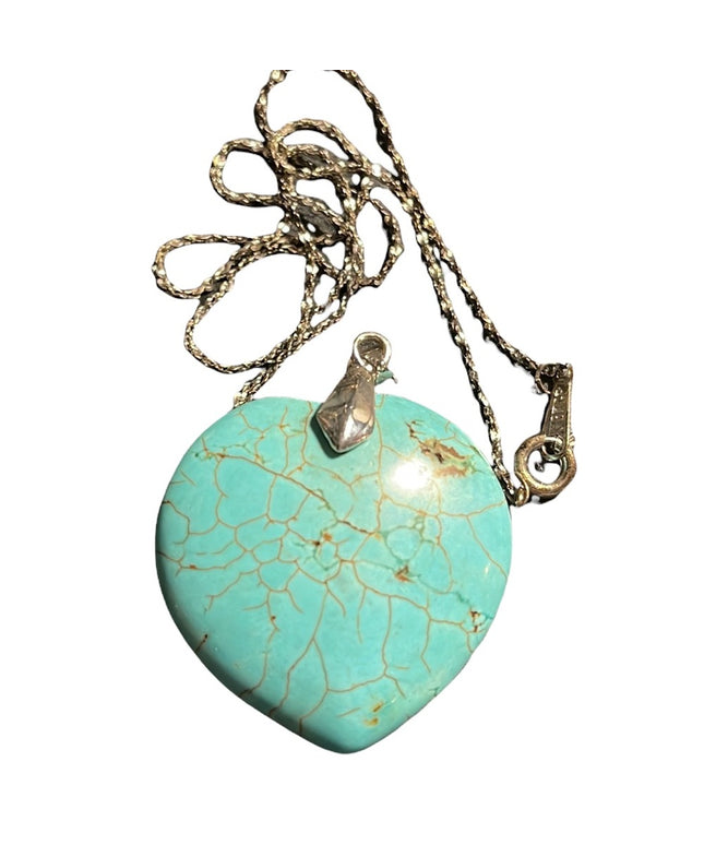 Sterling silver faux turquois large heart necklace