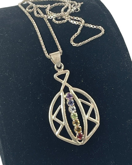 Sterling silver multi gemstone CHAKRA pendant necklace