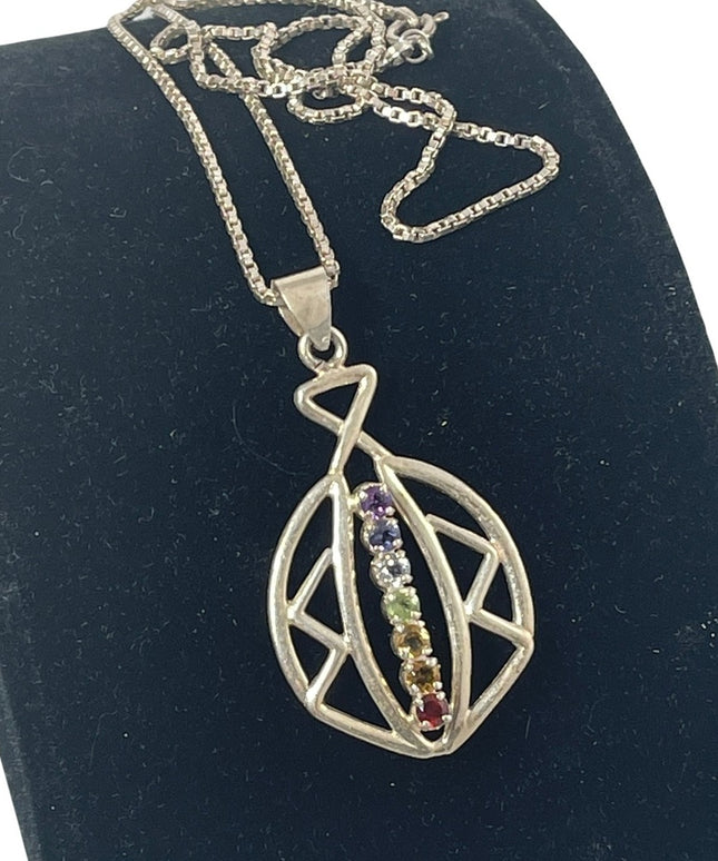 Sterling silver multi gemstone CHAKRA pendant necklace