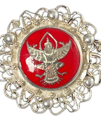 Vintage silver filagree sterling red enamel goddess brooch