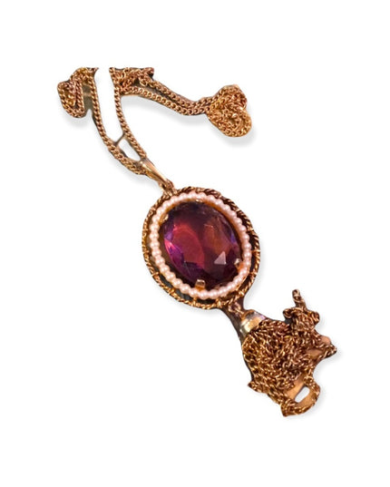 Vintage purple crystal Gold tone pendant necklace