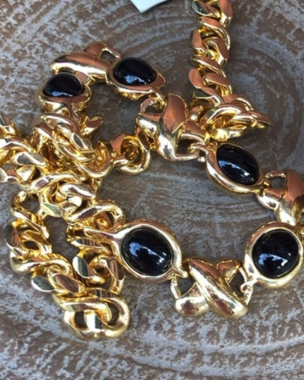 - Vintage New Napier Gold necklace Black enamel