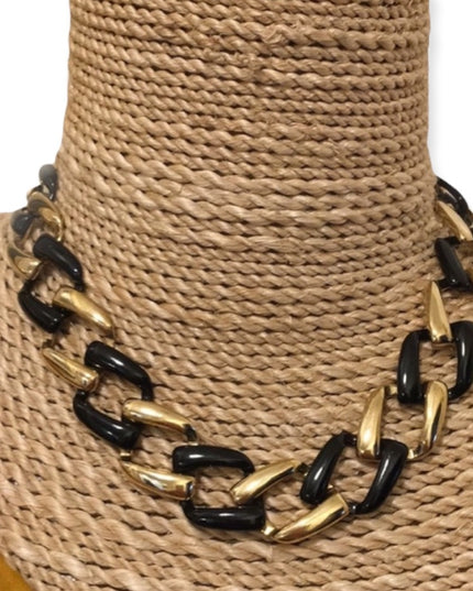Chunky Black enamel & gold tone choker necklace