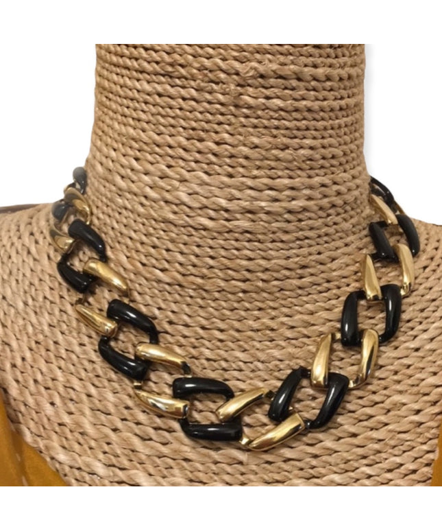 Chunky Black enamel & gold tone choker necklace