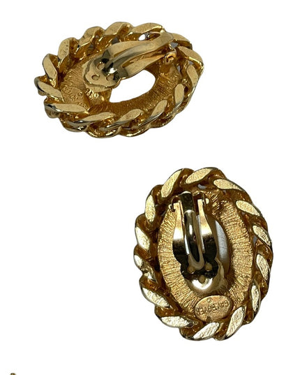 Vintage 1980s GAY BOYER Chunky faux pearl gold finish couture clip on earrings