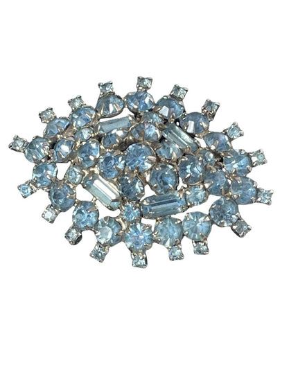 Stunning vintage 1960s Large blue rhinestone crystal sparkle brooch