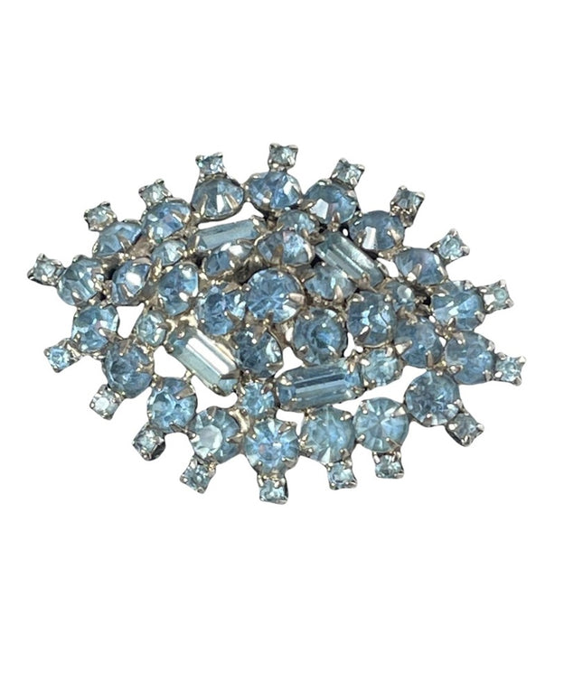 Stunning vintage 1960s Large blue rhinestone crystal sparkle brooch