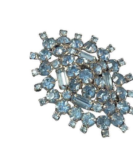 Stunning vintage 1960s Large blue rhinestone crystal sparkle brooch