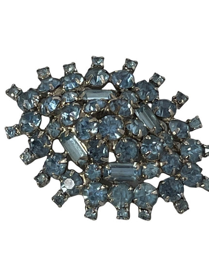Stunning vintage 1960s Large blue rhinestone crystal sparkle brooch
