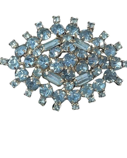 Stunning vintage 1960s Large blue rhinestone crystal sparkle brooch