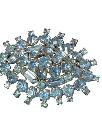 Stunning vintage 1960s Large blue rhinestone crystal sparkle brooch