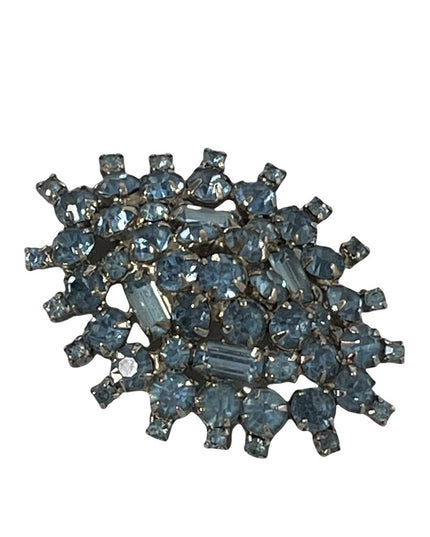 Stunning vintage 1960s Large blue rhinestone crystal sparkle brooch