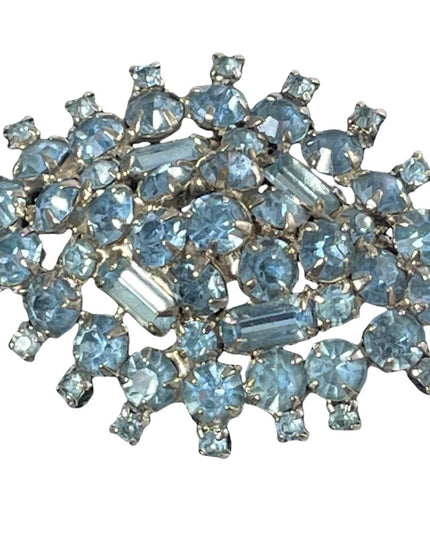 Stunning vintage 1960s Large blue rhinestone crystal sparkle brooch