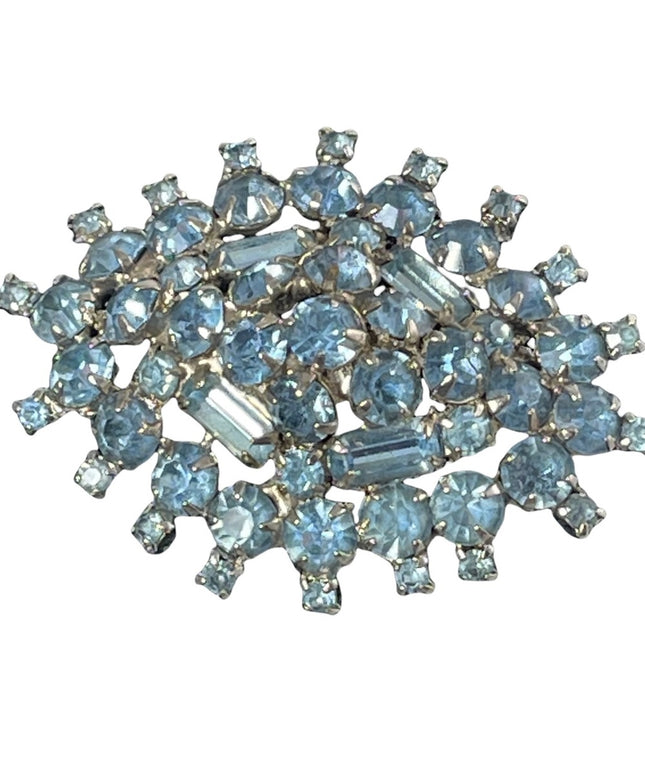 Stunning vintage 1960s Large blue rhinestone crystal sparkle brooch