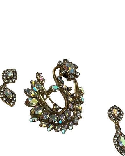 Vintage JAY FLEX Sterling AB brooch & screw back earrings Orig box 1950s