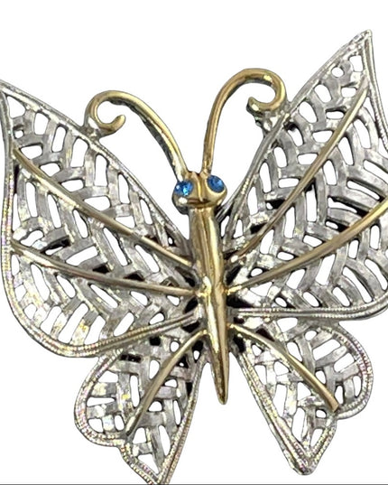 Vintage silver & gold finish large butterfly brooch