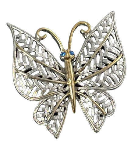 Vintage silver & gold finish large butterfly brooch
