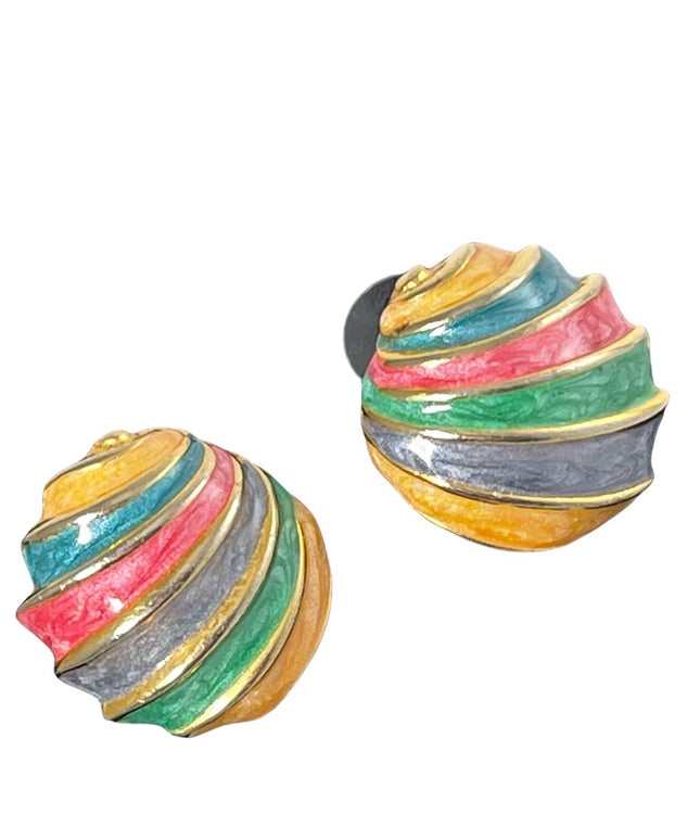 Vintage 1980s multi color enamel shell look pierced earrings