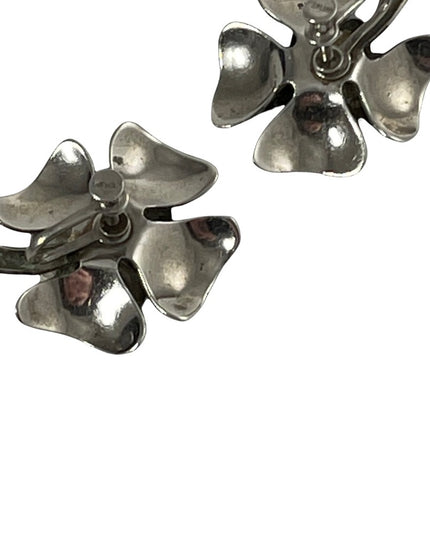 Vintage 1960s Sterling with crystal Flower screw back earrings
