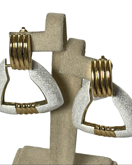 Vintage 1980s Butler silver & gold geometric dangle clip on earrings FAC