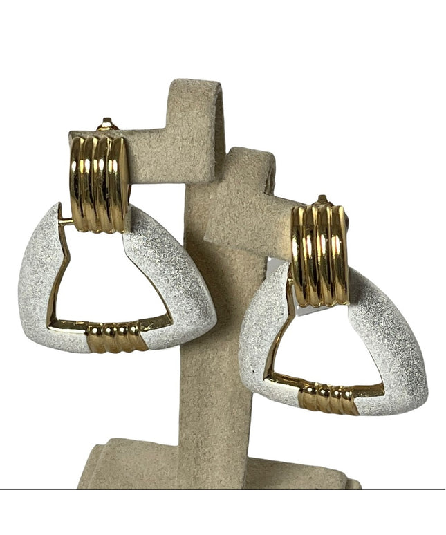 Vintage 1980s Butler silver & gold geometric dangle clip on earrings FAC