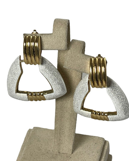 Vintage 1980s Butler silver & gold geometric dangle clip on earrings FAC