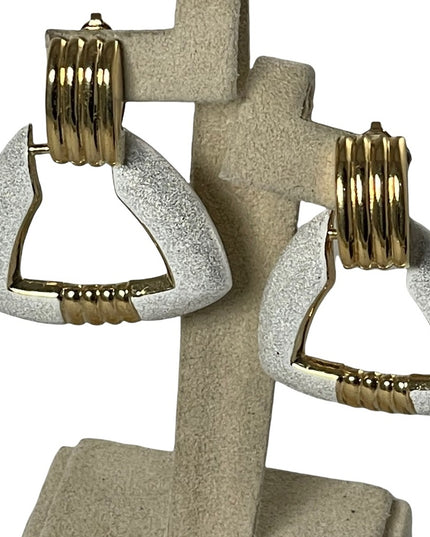 Vintage 1980s Butler silver & gold geometric dangle clip on earrings FAC