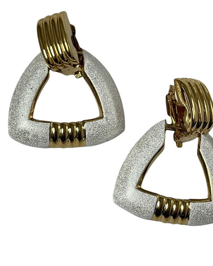 Vintage 1980s Butler silver & gold geometric dangle clip on earrings FAC